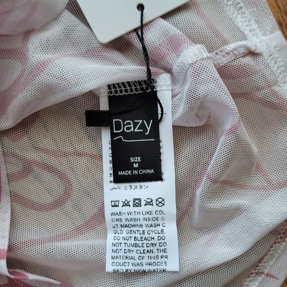 NWT Y2K Dazy Sheer Long Sleeve Top with Ruffle Wrist M Pink - Picture 9 of 15
